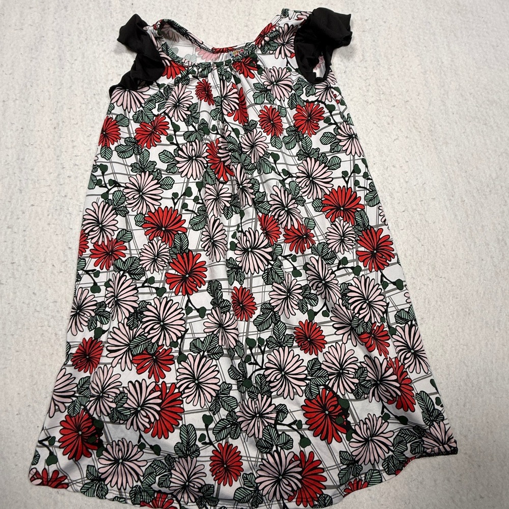 DotDotSmile Girls Floral Flutter Sleeve Dress Red Pink White Chrysanthemum Sz 7